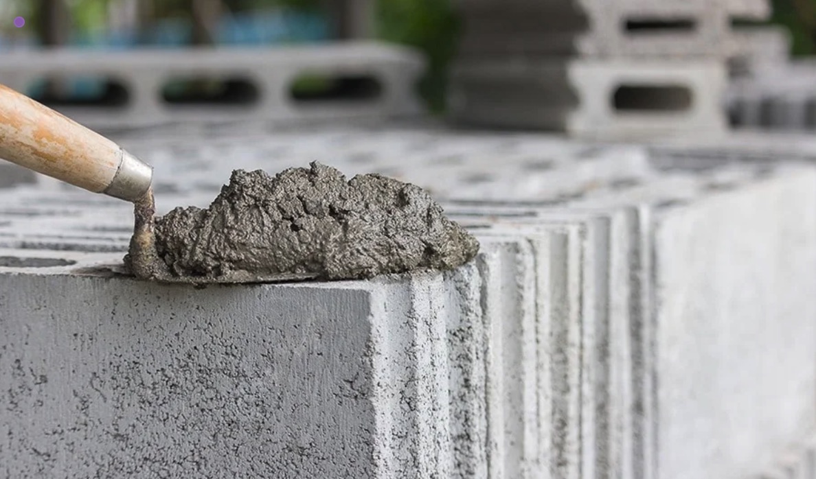 Cement and mortar work with concrete blocks on site